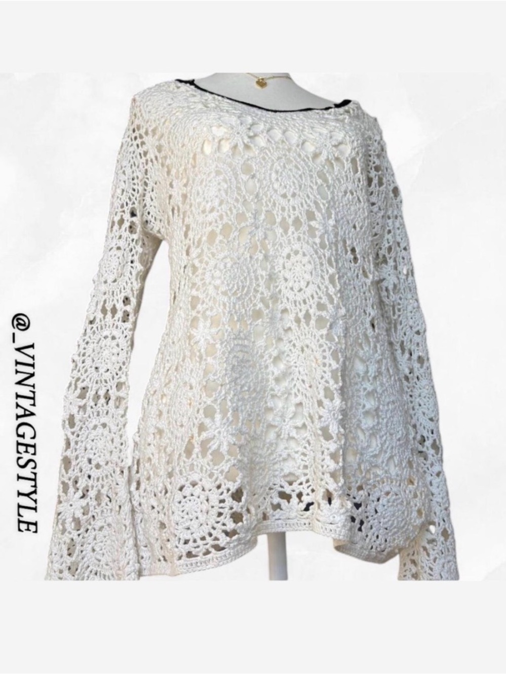Handmade White Crochet Lace Long-Sleeve Top